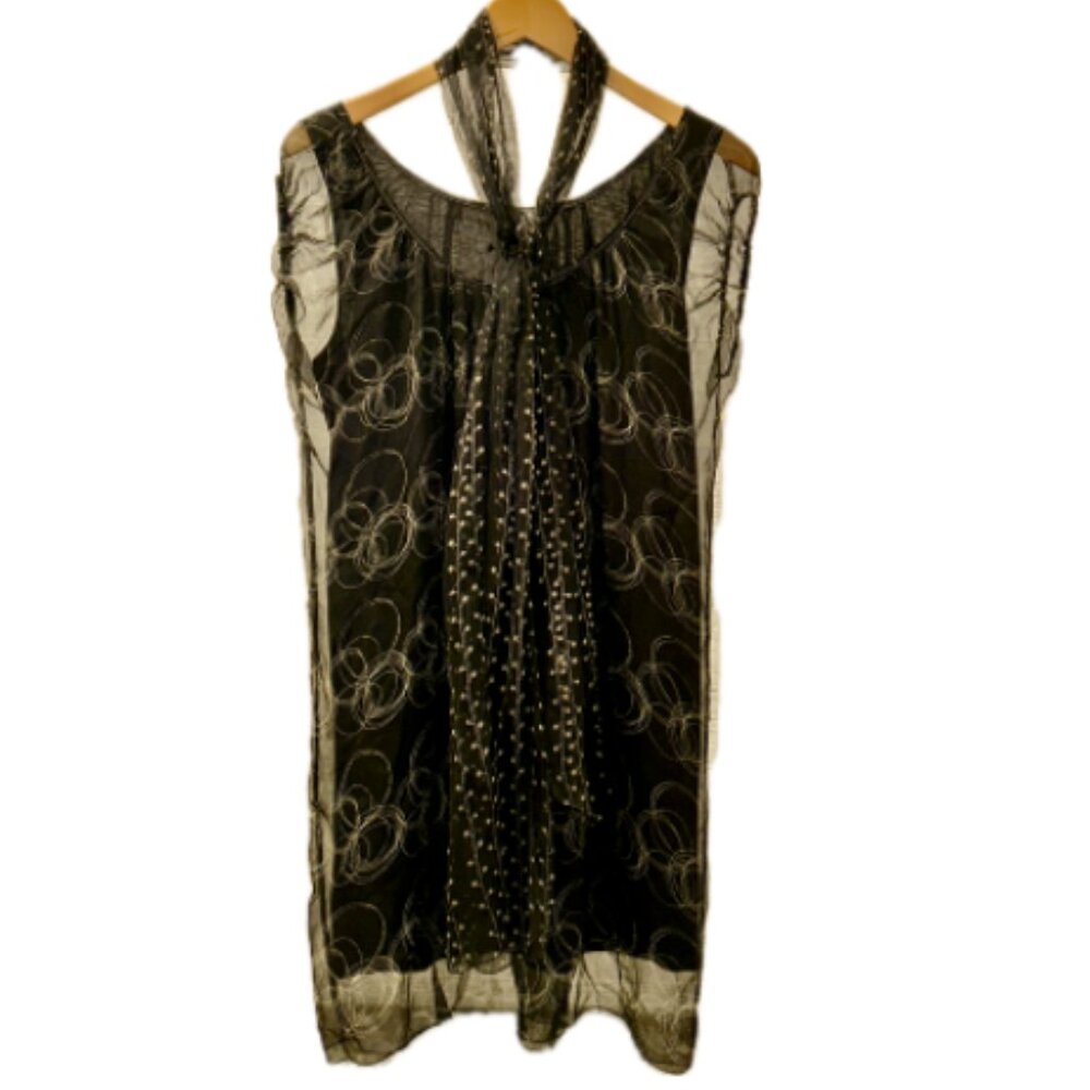 Light and Airy Lined Sheer Black Tunic Top/Mini Dress and Scarf/belt